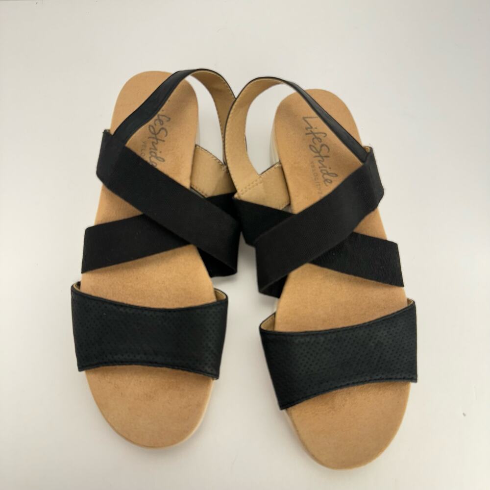 LifeStride Velocity 2.0 Black Slingback Elastic Strap Faux Leather Sandals Sz 10 - Picture 3 of 7